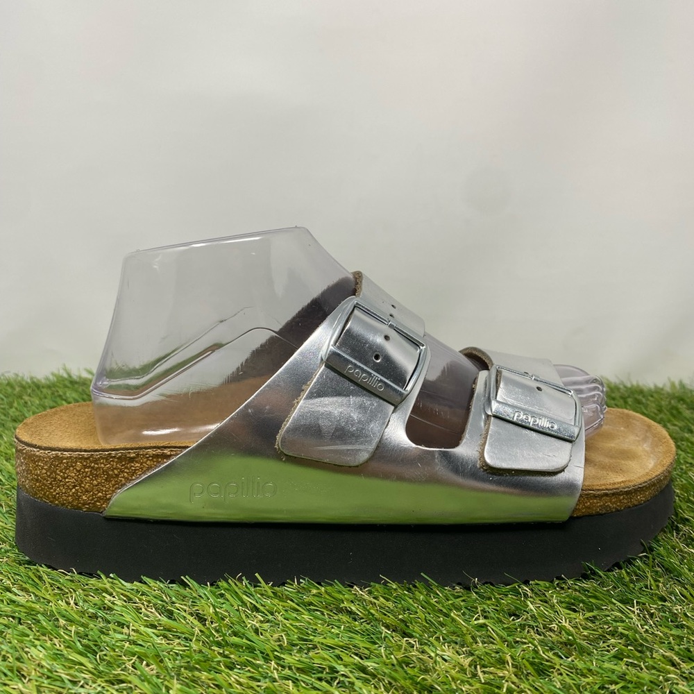 Birkenstock Papillio Arizona Platform Silver Summer Sandals Women's Sz 10 EUR 41